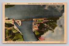 Postcard TVA Dam & Lock Aerial View Western Kentucky, Vintage Linen J3 picture