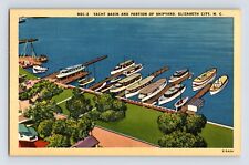 Postcard North Carolina Elizabeth City NC Yacht Basin Ship Yard Boat 1940s Linen picture