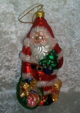 Vintage Hand Blown Glass Christmas Santa Claus Faux Fur Gold Dog Tree Ornament picture
