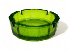 Vintage Mid-Century Large Heavy Textured Green Glass Ashtray 6” MCM picture