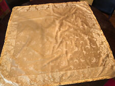 Vtg 90s Cloth Tablecloth 54 Inch Square Man In The Moon Stars Fringe Damask Gold picture