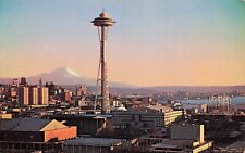 Postcard A New Landmark, The Space Needle and Mt. Rainier 1960s, Seattle WA VTG picture