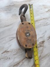 Large Vintage Boston Lockport Block Co USA  Cast Iron Wooden Pulley picture