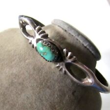 VINTAGE PAWN SILVER & TURQUOISE NATIVE AMERICAN CUFF BRACELET SZ 7 CHUNKY picture