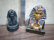 bundle of 2 unique Egyptian statues, head of King Tutankhamun Solid stone picture