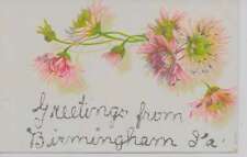 Birmingham Iowa Greetings From flowers glittered antique pc Z18016 picture