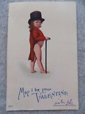 1906 Postcard MAY I BE YOUR VALENTINE Child Red Coat Top Hat Glasses Cane UDB picture
