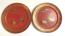 A pair antique Japanese old lacquer ware, plates depicted with cranes picture