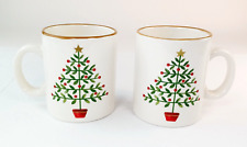 Pier 1 Oh Tannenbaum Christmas Mugs Set of 2 Hand painted Retired 2008 Tree picture