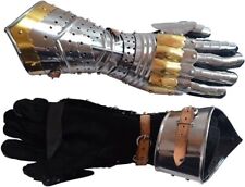 Medieval Articulated Gauntlets with Brass Accents Rustic Vintage Home Decor Gift picture