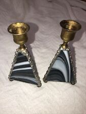 Stained Glass And Brass Candlesticks, Homemade, Gothic picture