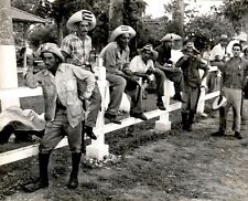 LG918 1959 Original Mike Freeman Photo CUBAN WORKERS Farmers Sitting on Fence picture