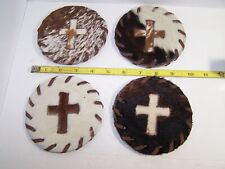Cow hide coaster set of 4 with center cross 5