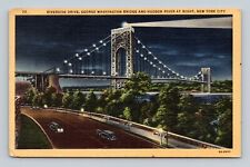 Night Riverside Drive Washington Bridge New York City NY NYC Linen Postcard K14 picture