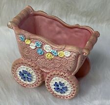 Napco Vintage Collectible Baby Buggy Planter Pink Floral Japan  picture