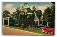 Postcard Entrance Sarasota Jungle Gardens Florida Linen AAA SIgn Unposted picture