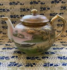 VINTAGE NIPPON TEAPOT Jeweled Moriage GOLD Trim Hand Painted JAPAN Antique picture