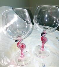PINK FLAMINGO  plastic WINE GLASSES  Set Of 2  PLASTIC picture