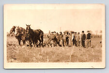 RPPC Three Horse Farm Implement & 13 Men Postcard picture