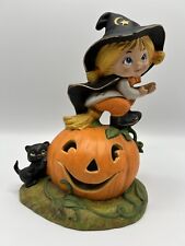 Vintage Halloween Ceramic Izzie's First Ride Witch Pumpkin Jack O Lantern Cute picture