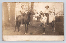 RPPC Two Men Pose on Horses Farm Real Photo Postcard picture