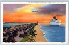1930's MIAMI FLORIDA CAUSEWAY ZEPPELIN STEAMSHIP OLD CARDS BON VOYAGE POSTCARD picture