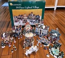 Traditions Christmas Village Lighted 39 Piece Set Buildings Holiday Box Lights picture