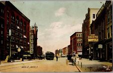 c 1910 Akron, Ohio Main Street Antique Postcard Trolley, Horse & Carriage picture