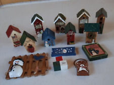 Lot of 9 Minature Wooden Birdhouses & Snowman Decorations picture