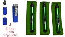3x Lot Click-n-Hit| Green- Portable Torch Flame Lighter w/Pouch- Windproof -USA picture