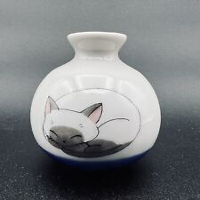 Kutani Yaki Ware Mini Flower Bud Vase Sleeping Cat Neko Made in Japan NEW picture