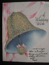 1955 vintage greeting card Greetings, Inc. WEDDING Glittered Silver Wedding Bell picture