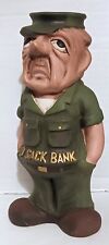 Vintage Sad Sack Bank U.S. Army Soldier in Fatigues Plaster Coin Piggy Bank picture