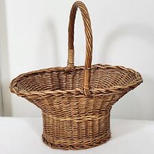 Vintage French Wicker Woven Bonnet Basket Tall Handle Country Farmhouse DECOR picture