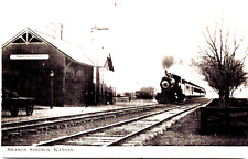 Antique RPPC Real  Photo Postcard 1909 Sharon Springs Depot,KS  Kansas Train picture