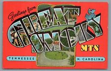 Greetings From Great Smoky Mts Tennessee & NC Large Big Letter Linen Postcard  picture