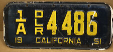 RARE 1951 ( CALIFORNIA ) DLR 1A-4486 LICENSE PLATE- VINTAGE picture