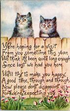 c1910 Cats On A Fence, cute, antique postcard, kittens, G.K. Prince, sweet poem picture