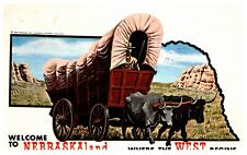 Postcard Conestoga wagon & oxen Nebraskaland where the west begins picture