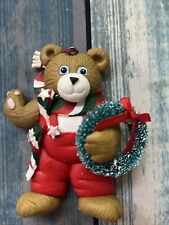 Vintage Polymer Clay Dough Bear With Wreath Ornament picture