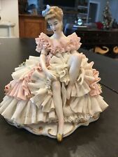 Vintage Dresden Germany Porcelain Lace Flowers beautiful legs Lady Figurine picture
