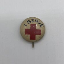 Antique WW2 Era Red Cross I Serve Pin Button picture
