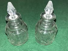 SMALL VINTAGE PRESSED CLEAR GLASS PERFUME BOTTLE W/PLASTIC STOPPER SET OF 2 picture