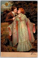 pfb romance fancy victorian man and woman gilt embossed postcard couple picture