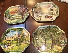 Vintage Currier & Ives 1868 American Homestead 4 Seasons Metal Trays Snack Plate picture