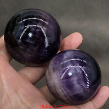 2pcs Natural Rainbow Fluorite ball Quartz Crystal Sphere Carved healing 45mm+ picture