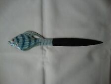 Vintage 1980s Handcrafted Colorful 3D Blue Tropical Fish Wood Letter Opener NOS picture