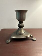 Vintage Pewter Footed Single Candlestick Holder Sconce Triangle Base picture