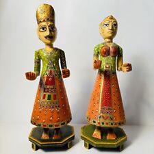 Wooden Isar Gangaur Holy Man & Woman Figurine Statue Hand Carved & Painted VTG picture