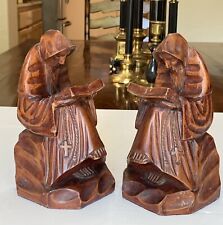 Antique Set Of 2 Hand Carved Wooden Monks / Saints Felt Bottom Handmade picture